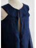Navy Blue Chiffon Pearls Embellished Slit Back Short Flower Girl Dress